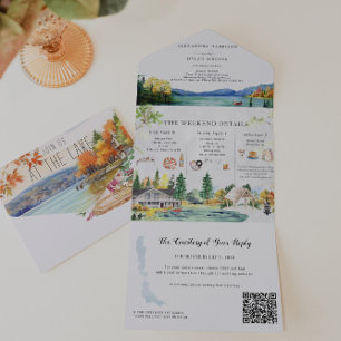Invitación Todo En Uno Boda Rústica de Otoño en el Lago