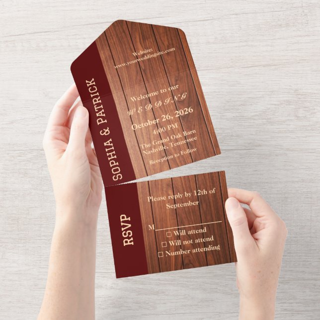 Invitación Todo En Uno Boda rústica elegante (desgarro)