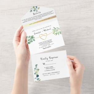 Invitación Todo En Uno Boda Rústica Elegante Eucalipto Verde Todo Incluid