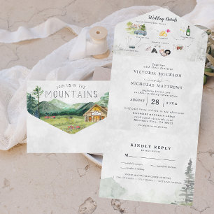 Invitación Todo En Uno Boda Rústica en la Montaña del Bosque