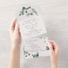 Invitación Todo En Uno Boda Rustica Floral de Invierno