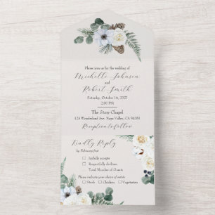 Invitación Todo En Uno Boda Rustica Floral de Invierno