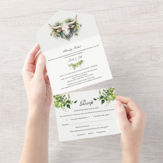Invitación Todo En Uno Boda Rústica Occidental (desgarro)