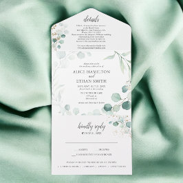 Invitación Todo En Uno Boda Rústica Verde Eucalipto