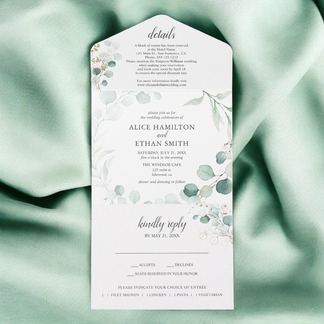 Invitación Todo En Uno Boda Rústica Verde Eucalipto (Subido por el creador)