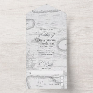 Invitación Todo En Uno Boda Rústica Vintage en Arpillera Náutica Todo En 