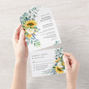 Invitación Todo En Uno Boda Rústico Boho Sunflowers y Rosas