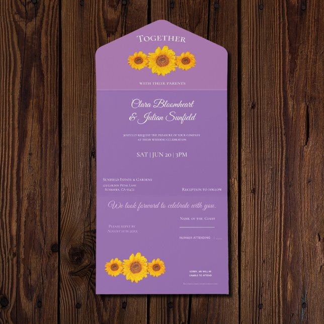 Invitación Todo En Uno boda rústico con girasoles (Subido por el creador)