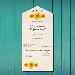 Invitación Todo En Uno boda rústico con girasoles - en crema