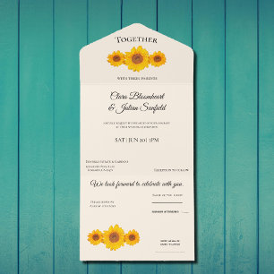 Invitación Todo En Uno boda rústico con girasoles - en crema