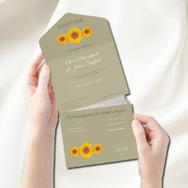 Invitación Todo En Uno boda rústico con girasoles - en Sage Muted
