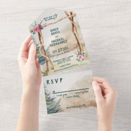 Invitación Todo En Uno Boda Rústico de Arbor Evergreen