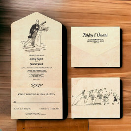 Invitación Todo En Uno Boda Rústico de arte pop de pareja vieja retro vin