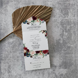 Invitación Todo En Uno Boda rustico de caligrafía borgoñona de otoño