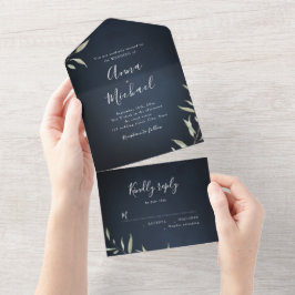 Invitación Todo En Uno Boda rústico de color azul marino