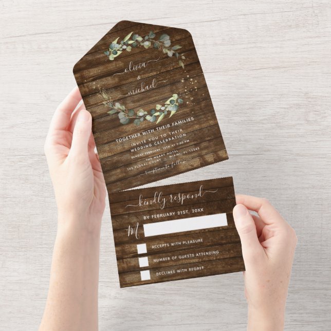 Invitación Todo En Uno Boda rústico de Eucalyptus Greenery Elegante (desgarro)