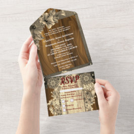 Invitación Todo En Uno Boda Rústico De Flores De Oro Todo En Una Invitaci