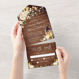 Invitación Todo En Uno Boda Rústico de Linternas de Madera de Rústico Ros