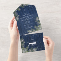 Boda Rústico de madera de invierno de plata azul