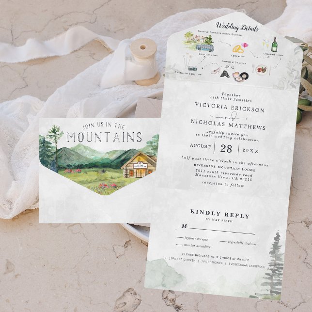 Invitación Todo En Uno Boda Rústico de Montaña Forestal (Subido por el creador)
