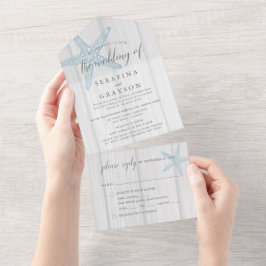 Invitación Todo En Uno Boda Rústico de Starfish Beach Destination