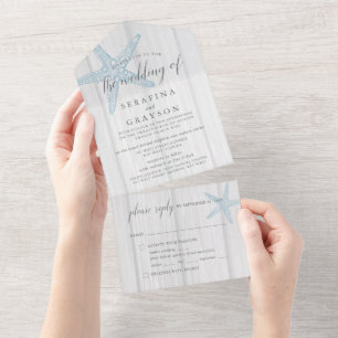 Invitación Todo En Uno Boda Rústico de Starfish Beach Destination