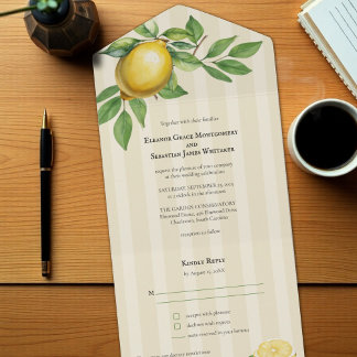 Invitación Todo En Uno Boda Rústico del cítrico amarillo limón de color a
