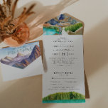 Invitación Todo En Uno Boda Rústico del Lago Glaciar<br><div class="desc">¡Únete a nosotros en las montañas! Fije el tono de un boda rústico de montaña con una invitación personalizado todo en uno. Piense en las montañas Blue Ridge, las montañas Glacier, los palacios, las montañas rocosas, Colorado, etc. Esta invitación "espaciosa" es una excelente manera de dar a sus invitados información...</div>