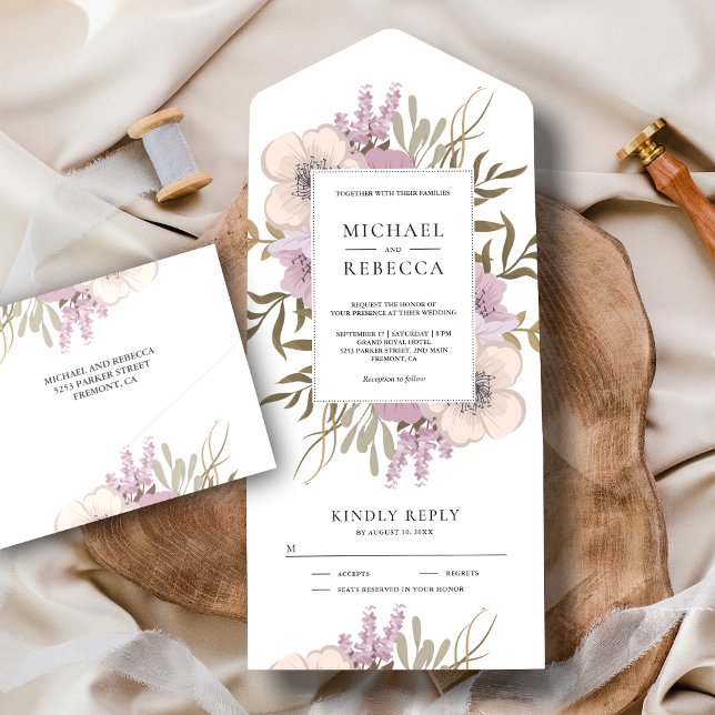 Invitación Todo En Uno Boda Rústico Dusty Mauve Floral Rosa (Subido por el creador)