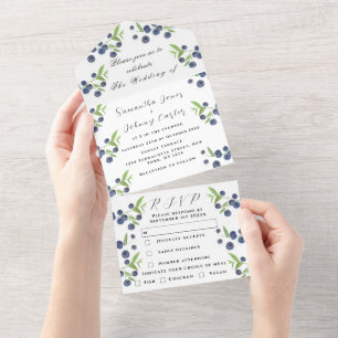 Invitación Todo En Uno Boda Rústico Elegante de verano con arándanos