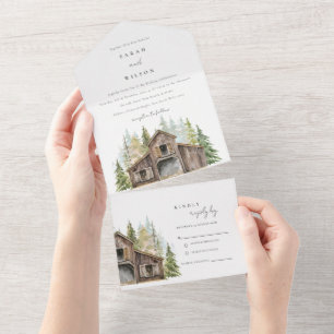 Invitación Todo En Uno Boda Rústico Elegante del Bosque Pine Woods