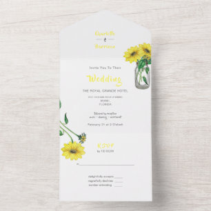 Invitación Todo En Uno Boda Rústico Floral Elegante De Girasol Todo En Un