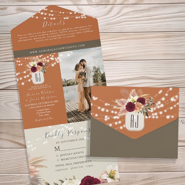 Invitación Todo En Uno Boda Rústico Floral Mason Jar (Subido por el creador)