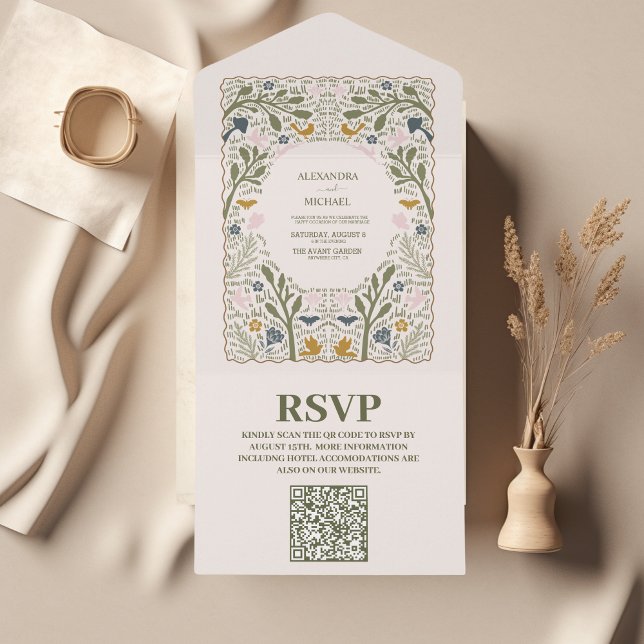 Invitación Todo En Uno Boda Rústico Green Woodland Fern QR CODE (Subido por el creador)