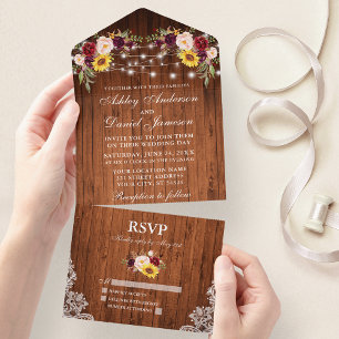 Invitación Todo En Uno Boda Rústico Mezcla Floral Lace Iluminación Todo I