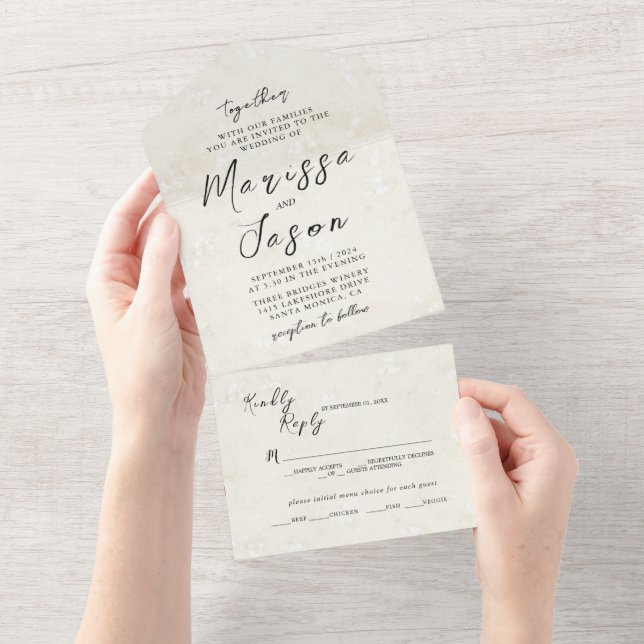 Invitación Todo En Uno Boda rústico sencillo y elegante (desgarro)