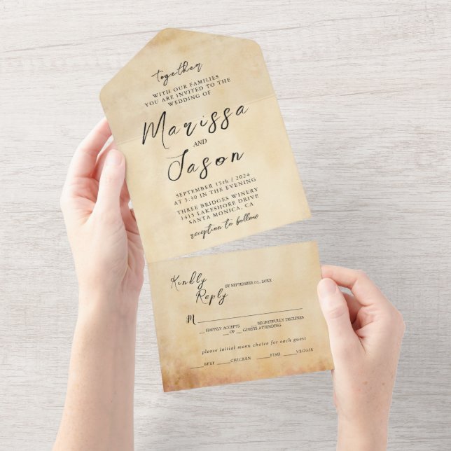 Invitación Todo En Uno Boda Rústico Sencillo y Elegante (desgarro)