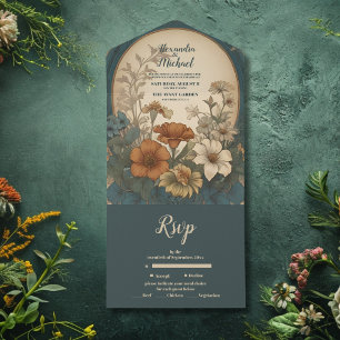 Invitación Todo En Uno Boda Sage Green Art Nouveau Alphonse Mucha