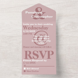 Invitación Todo En Uno Boda Símbolos Grandes Tipografía Moderna Rosa Polv