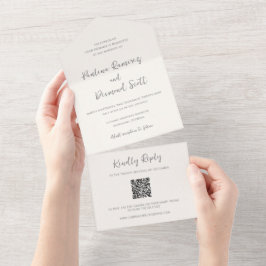 Invitación Todo En Uno Boda Simple Código QR de Marfil Moderno