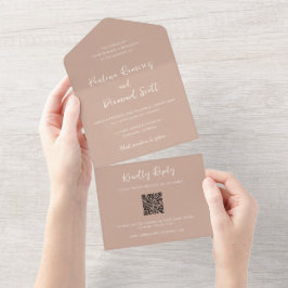 Invitación Todo En Uno Boda Simple Código QR Neutral Terroso Moderno