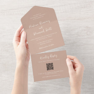 Invitación Todo En Uno Boda Simple Código QR Neutral Terroso Moderno