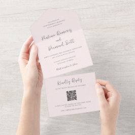 Invitación Todo En Uno Boda Simple Código QR Rosa Moderno
