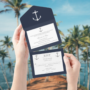 Invitación Todo En Uno Boda simple de ancla náutica   Armada