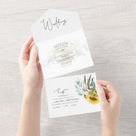 Invitación Todo En Uno Boda simple de eucalipto de girasol