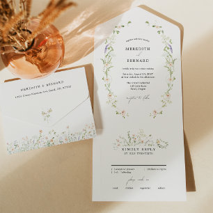Invitación Todo En Uno Boda Simple de Flores Silvestres Rústicas Vintage