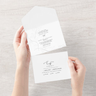 Invitación Todo En Uno Boda simple de follaje de mano