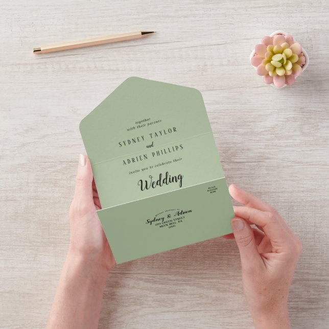 Invitación Todo En Uno Boda simple Minimalista|Sage (Video)