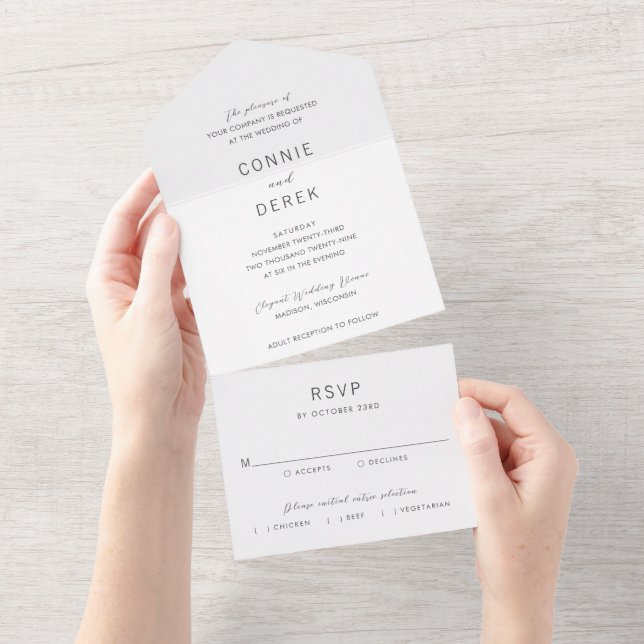 Invitación Todo En Uno Boda Simple Moderna (desgarro)