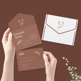 Invitación Todo En Uno Boda Simple Moderna Caliente Cocoa